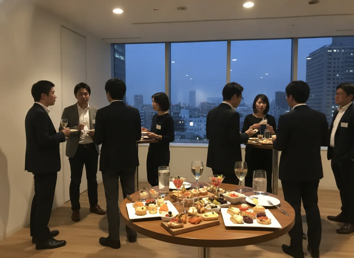 東京の立食パーティー向けケータリングの華やかな料理の盛り付け